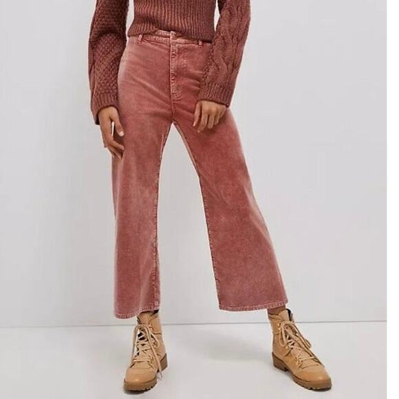 Anthropologie Pilcro Wide-Leg Corduroy Pant 25 Ultra High-Rise Cropped Rose Pink - Picture 1 of 14